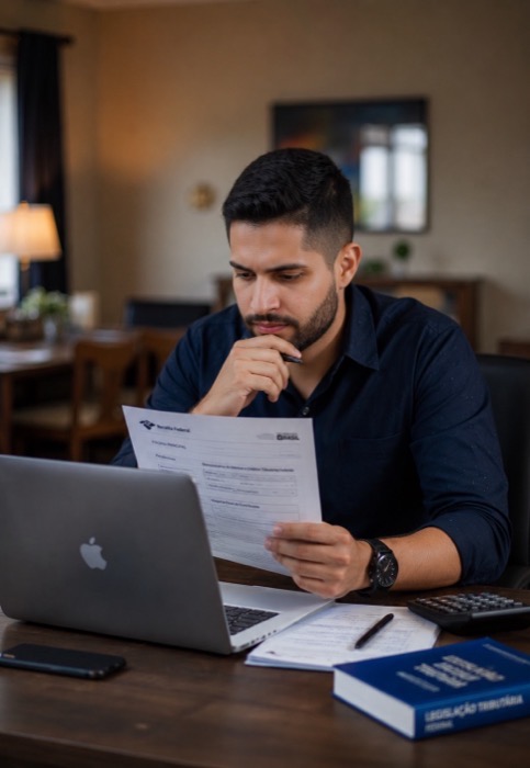 Especialista analisando documentação da Receita Federal